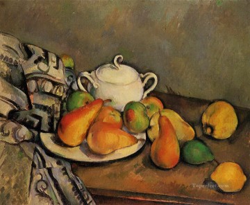 Azucarero, peras y mantel Paul Cezanne Impresionismo bodegón Pinturas al óleo
